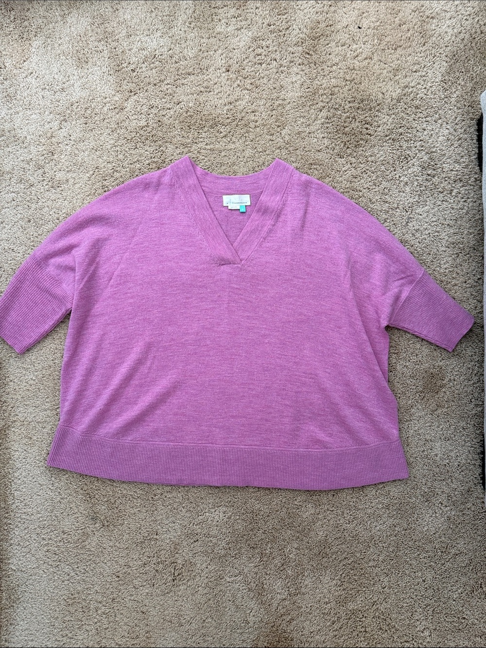 Anthropologie 100% Merino Wool V-Neck Sweater - Relaxed Short Sleeve Knit // 2X